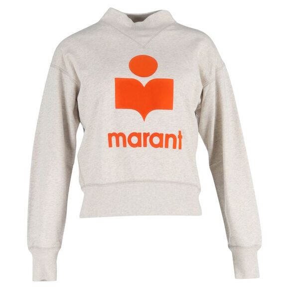 Isabel Marant Etoile Moby Flocked-Logo Sweater in Light Grey Cotton - Picture 1 of 3